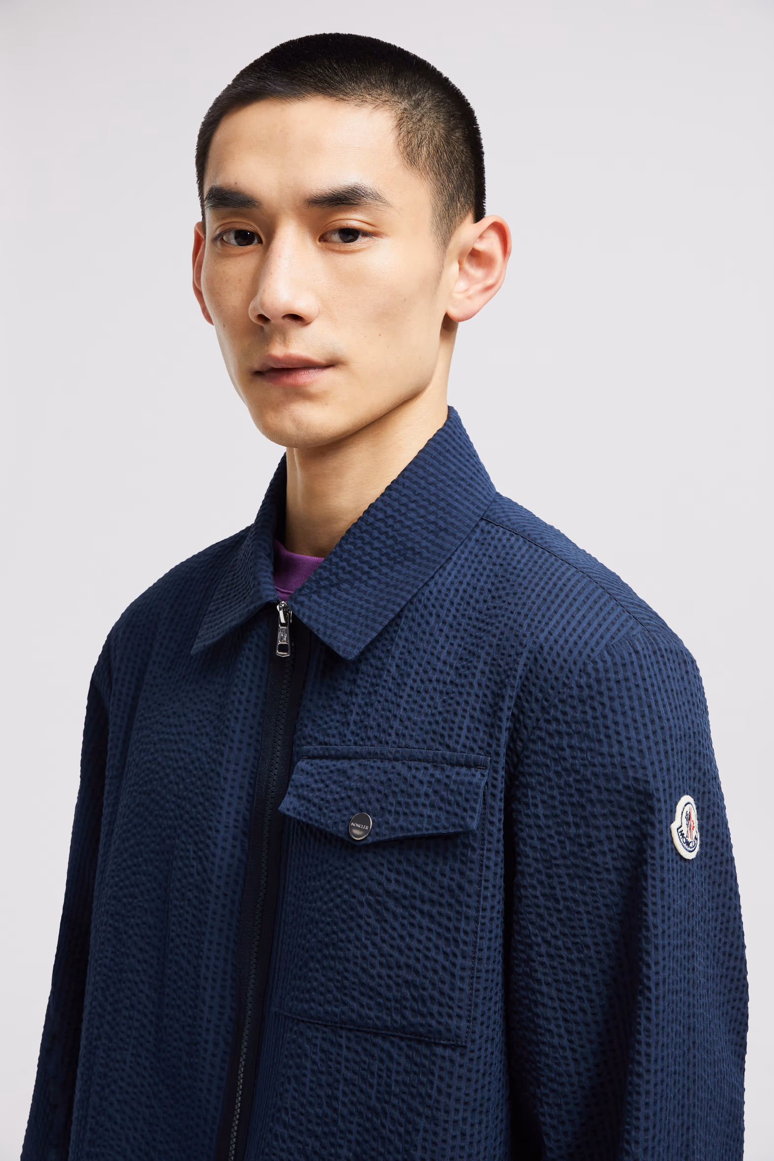 Seersucker Shirt Jacket Men Dark Blue Moncler 4